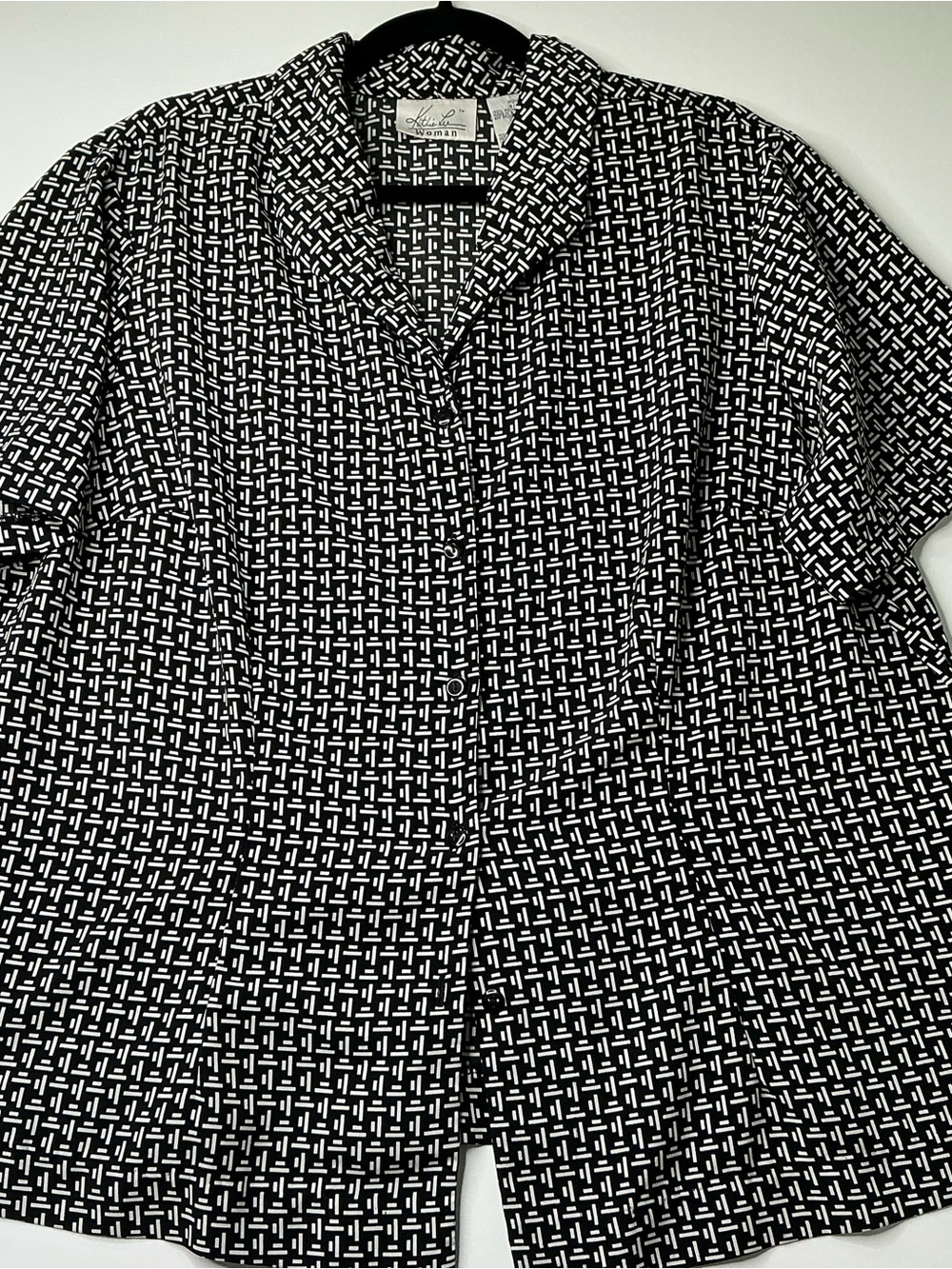 Kathie Lee Collection Women's Blouse Black White Button Down 18/20W Preowned
